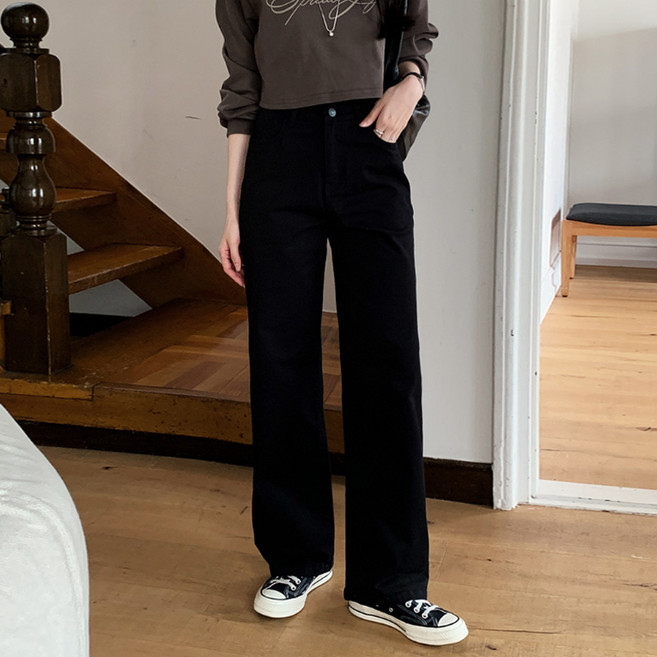 니썸 여성용 롱/숏 투게더 워싱 세미 와이드 데님 팬츠