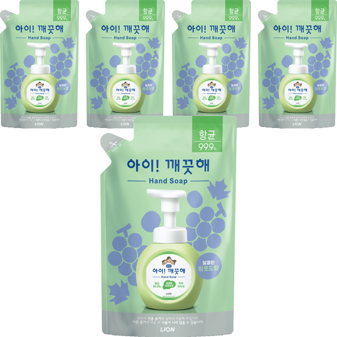 아이깨끗해 항균 폼 핸드솝 리필형 청포도, 450ml, 5개