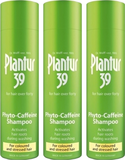Dr.Wolff Plantur 39 植物與咖啡因洗髮露 染燙受損髮適用 強健髮根 德國製造, 250ml, 3瓶
