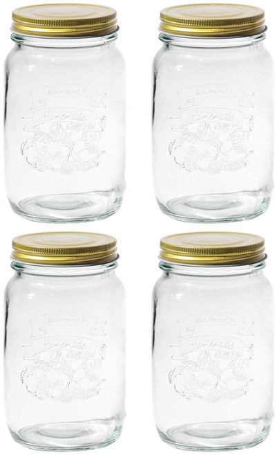 키볼리 원형 홈메이드 콰트로 유리병 잼통, 1000ml, 4개