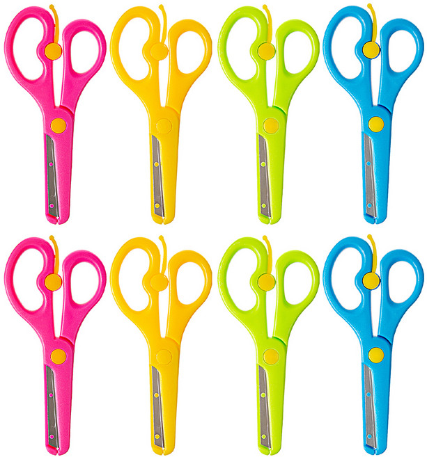 탐사 어린이 가위 4종 x 2p 세트, 핑크, 노랑, 연두, 하늘, 1세트