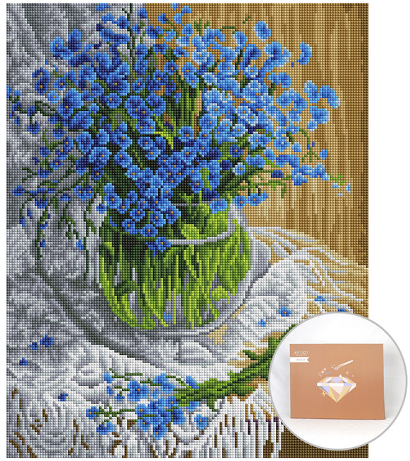 아트조이 DIY 보석 십자수 캔버스형 50 x 40 cm, 블루안개꽃, 1세트