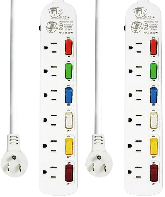 DR.POWER 電博士 MAX 1650W 125V 15A 2.7m 6開6插 3P 扁平插頭 電腦延長線 PSG-366B, 白色, 2條