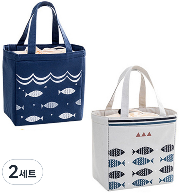 Maket Gamseong 魚圖案防水野餐保冷袋 2入, 2套