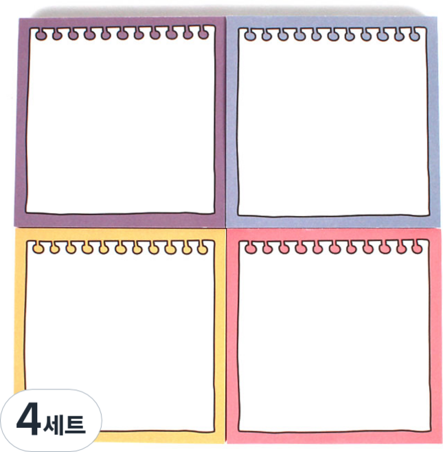 톡톡팬시 뜯긴 떡메모지 4종 세트, 옐로우 + 퍼플 + 핑크 + 블루, 4세트