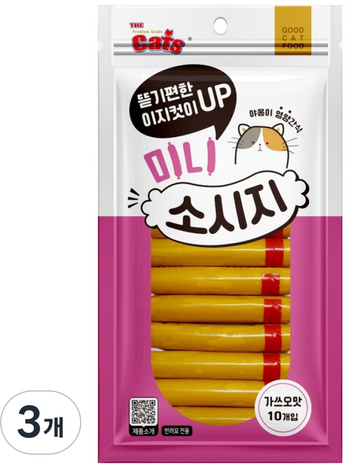 더캣츠 고양이 이지컷 미니소시지 간식, 3개, 90g, 가쓰오