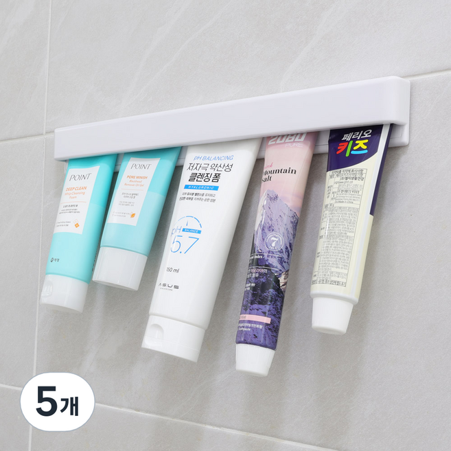 후딱 거꾸로 무타공 다용도 롱타입 치약걸이, 화이트, 5개