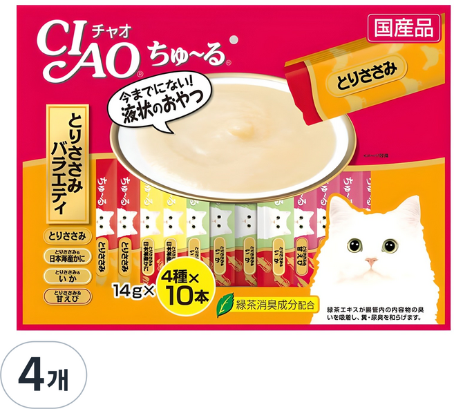 챠오츄르 고양이 버라이어티 짜먹는 간식, 닭가슴살, 560g, 4개