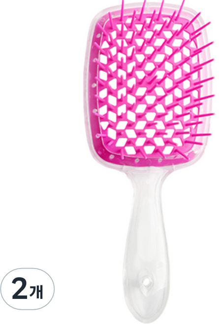 리빙홈디테일 볼륨 헤어브러쉬, 투명핸들 + 로즈레드, 2개