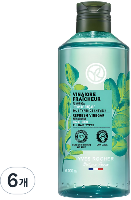 YVES ROCHER 伊夫黎雪 辣木淨透護髮醋 蘊含乳木果油 所有髮質適用 頭皮護理 綠色植物香, 6個, 400ml