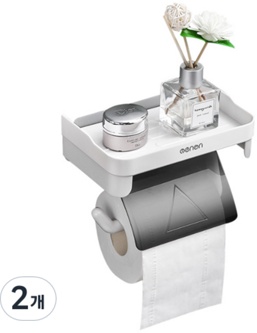 피키픽스 욕실 무타공 접착식 선반 휴지걸이, 화이트 + 블랙, 2개