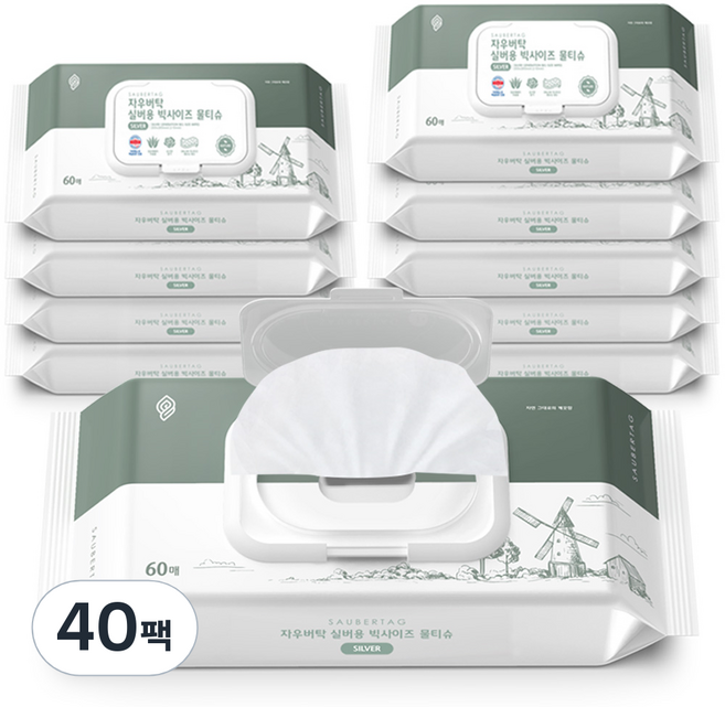 리벤스 자우버탁 프리미엄 실버용 빅사이즈 물티슈 캡형, 55g, 60개입, 40개