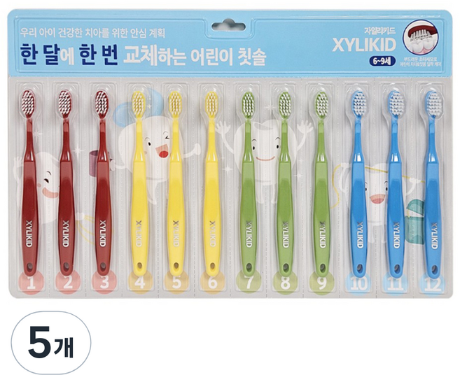 자일리키드 무궁화 아동용 한 달에 한 번 교체하는 칫솔, 혼합색상, 12개입, 5개