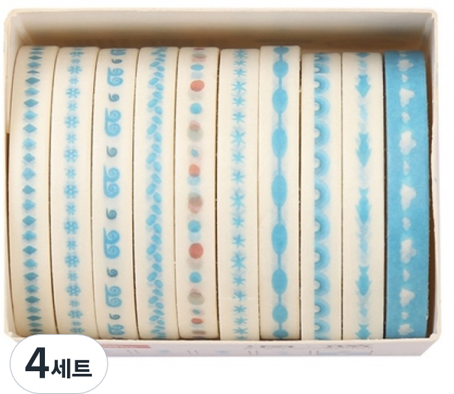셀링뉴 아트스핀 울타리 다꾸 마스킹 종이 테이프 10종 세트 5mm x 2m, 오션블루, 4세트