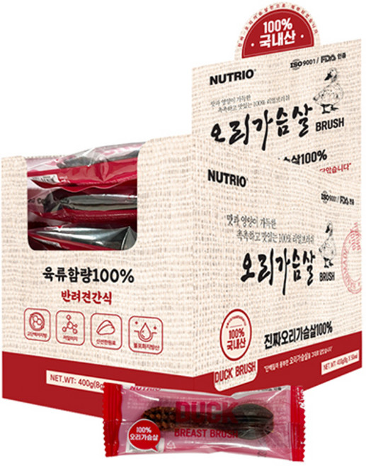 뉴트리오 강아지 프리미엄 브러쉬 간식 50p, 오리가슴살, 400g, 1개