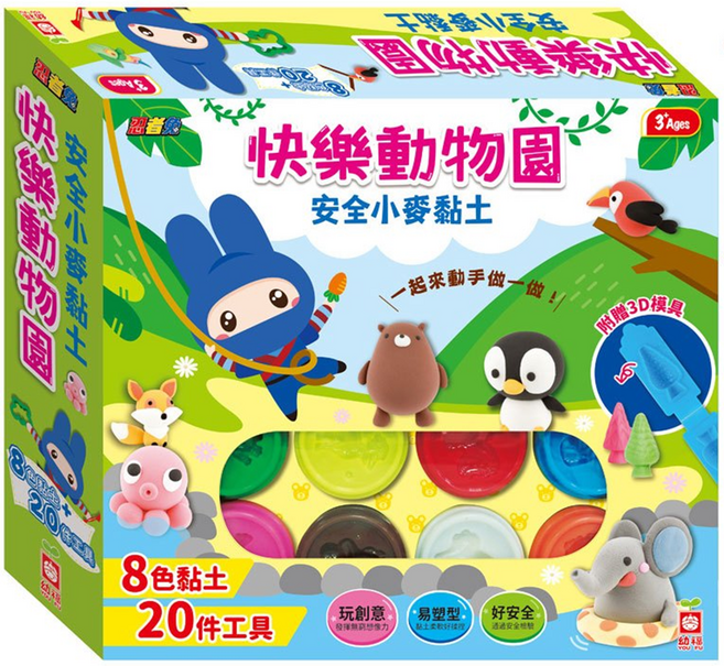 忍者兔 安全小麥黏土 快樂動物園 8色黏土 20件工具 3歲以上, 多色, 1個