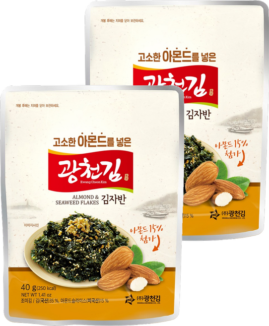 광천김 고소한 아몬드를 넣은 김자반, 2개, 40g