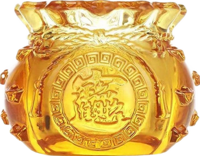 原藝坊 福袋琉璃聚寶盆 附小元寶12顆大元寶3顆, 黃水晶