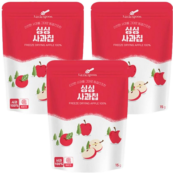 리틀스푼 동결건조 싱싱 사과칩, 15g, 3개