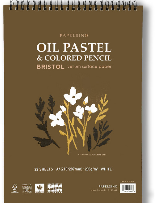 파펠시노 오일파스텔 색연필전용 종이 스케치북 브리스톨지 스프링형, A4, 22매, 1개