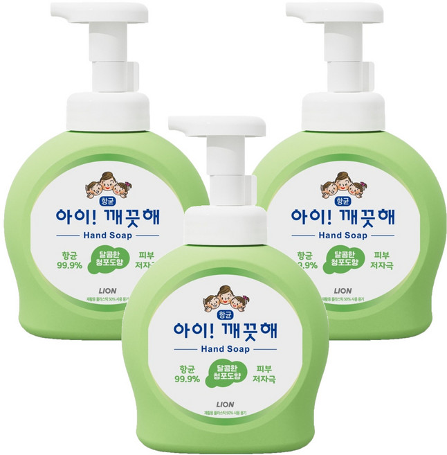 아이깨끗해 항균 폼 핸드솝 청포도향, 490ml, 3개