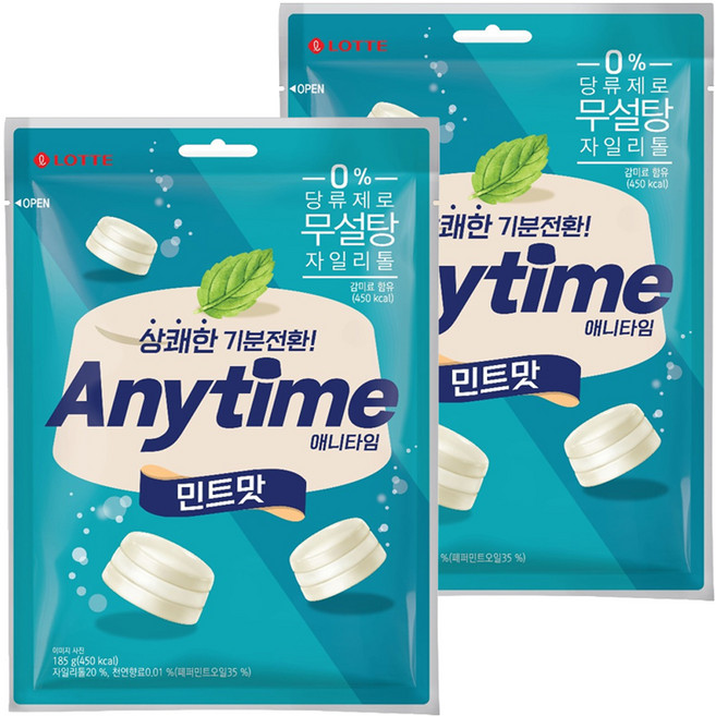 롯데웰푸드 애니타임 민트맛, 185g, 2개
