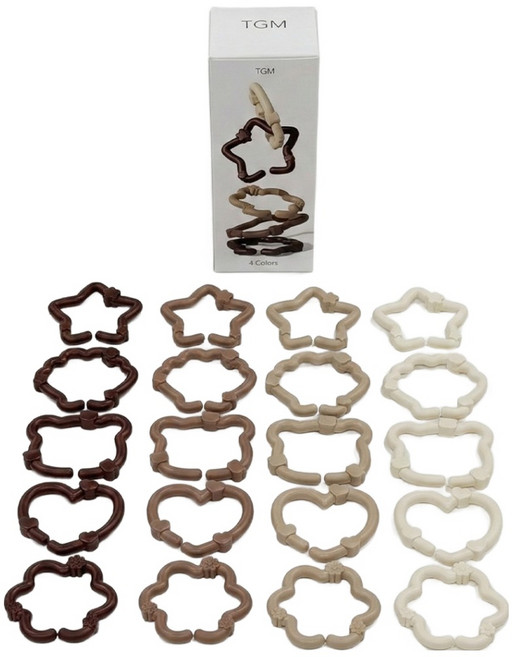 티지엠 소근육 발달 시그니처 고리 치발기 4종 x 5p 세트 고리 친구들, 코지 브라운, 1세트