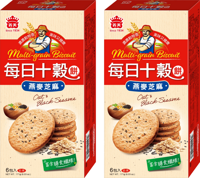 義美 每日十穀養生餅 燕麥芝麻, 171g, 2盒
