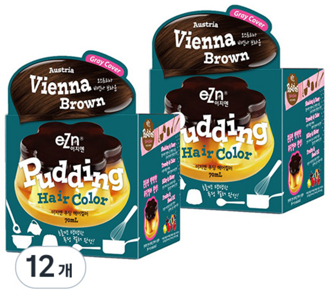 eZn 푸딩 헤어컬러 염색약, 오스트리아비엔나브라운, 12개