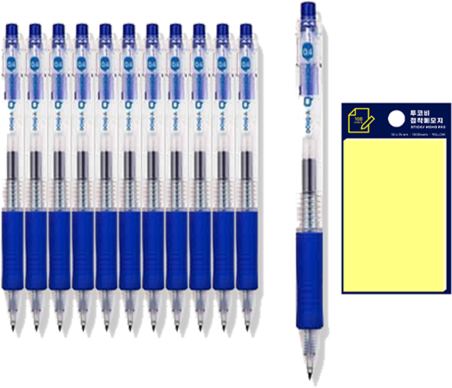 동아 Q노크 스탠다드 펜 0.4mm 12p + 투코비 스티키 메모패드 노랑 세트, 파랑, 1세트