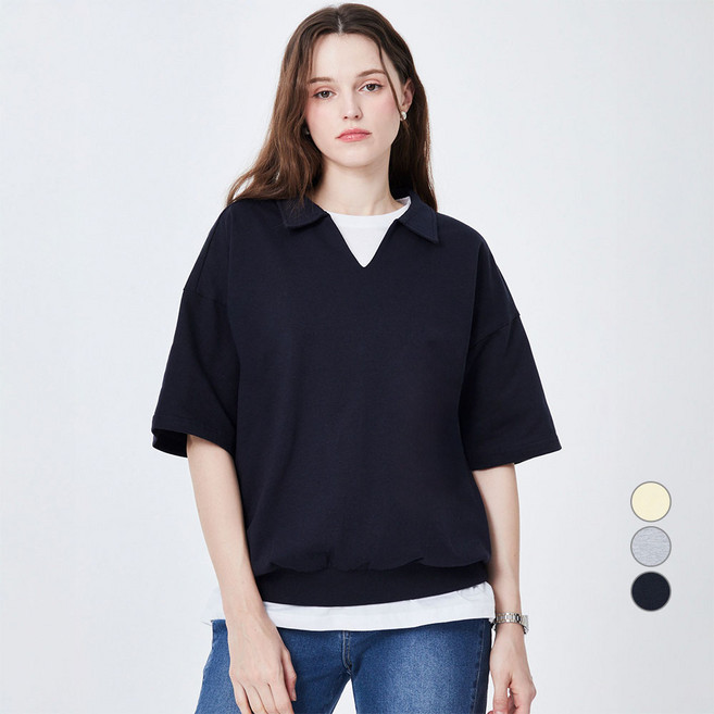 ELLE PARIS 오픈카라 반팔 맨투맨 스웻셔츠