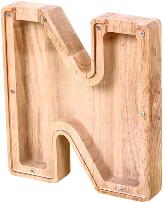 北歐風木製存錢筒, 1個, 字母N