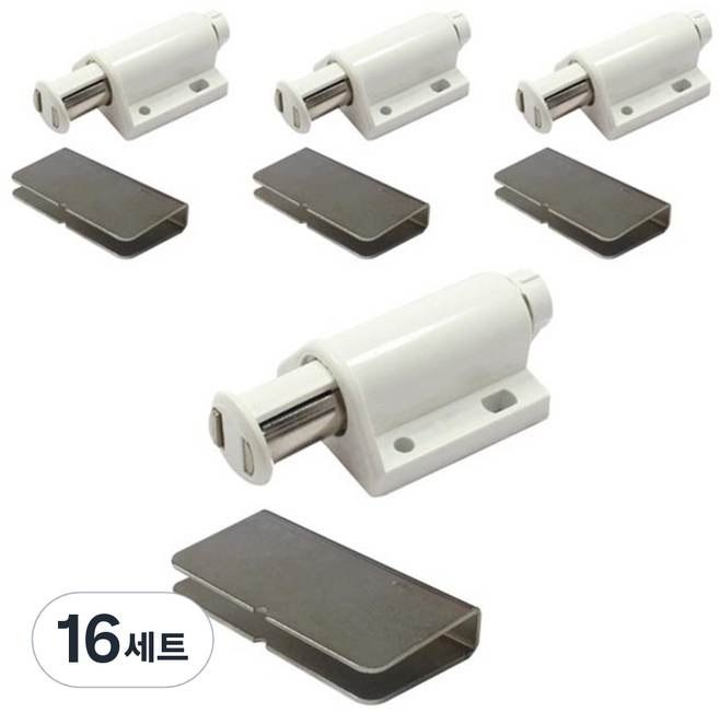 철물코리아 C23 철물 유리용원터치자석 백색, 16세트