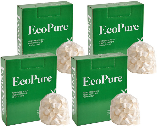 에코퓨어 배접형 분리수거 쓰레기봉투 유백 100p, 4개, 80L