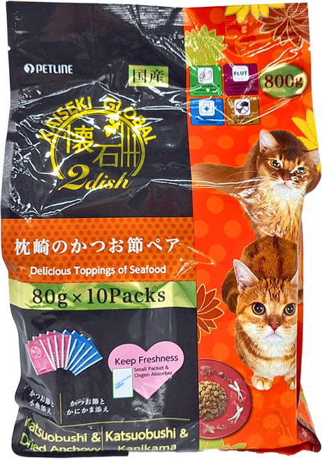 PETLINE 懷石 綜合貓糧 枕崎鰹魚口味 橘色 10包, 玉米 + 魚粉, 80g, 1袋
