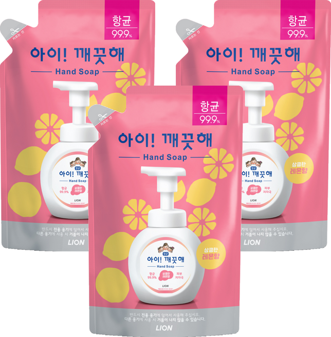 아이깨끗해 핸드워시 리필 레몬향, 450ml, 3개