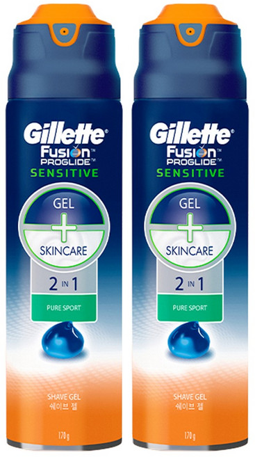 질레트 정품 퓨전 프로글라이드 센서티브 2 in 1 퓨어스포츠 쉐이빙 젤, 170g, 2개
