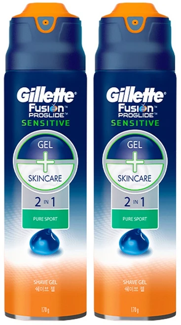 질레트 정품 퓨전 프로글라이드 센서티브 2 in 1 퓨어스포츠 쉐이빙 젤, 170g, 2개 - 쿠팡