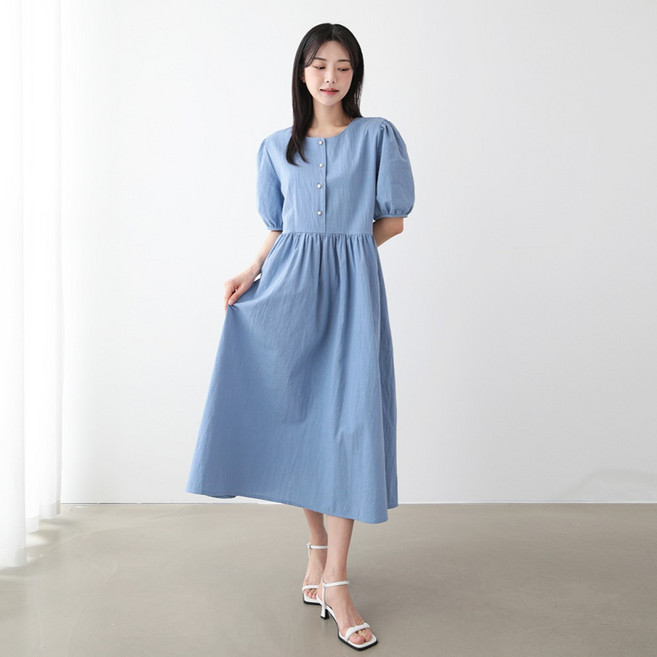 프롬코 여성용 통기성 반팔 퍼프 롱원피스 FRC197