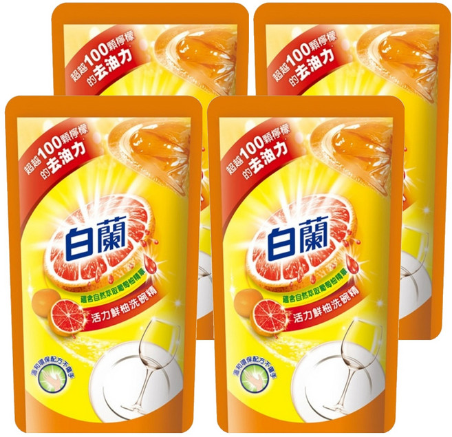 白蘭 動力配方洗碗精 補充包 鮮柚, 800g, 4包