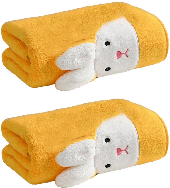 원이네 부드러운 토끼 샤워 바스타월 370g 극세사, 옐로우, 2개