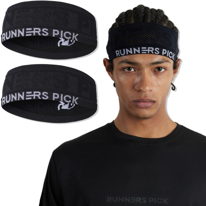 Runners' Pick 網眼跑步髮帶, 黑色, 2個