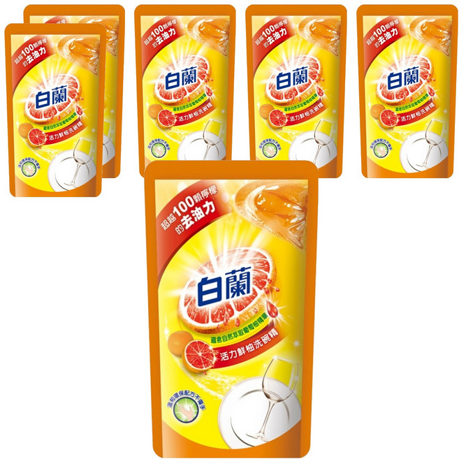 白蘭 動力配方洗碗精 補充包 鮮柚, 800g, 6包