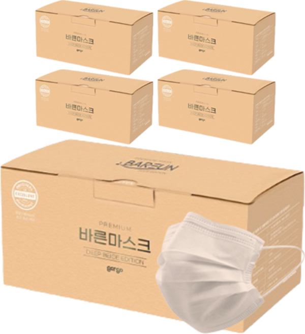 고르고 바른 마스크 대형 성인용, 50매입, 5개, 진베이지