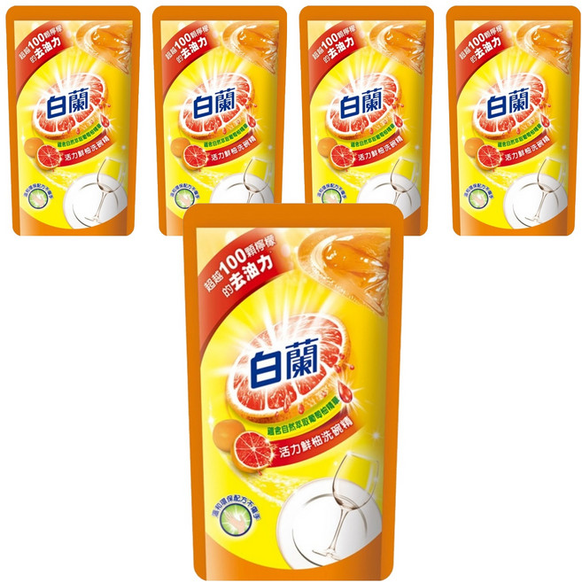 白蘭 動力配方洗碗精 補充包 鮮柚, 800g, 5包