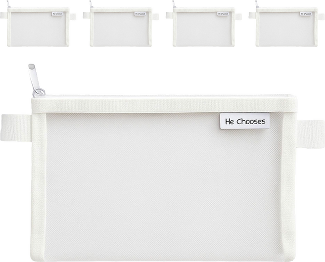 메쉬 파우치형 필통, 화이트, 5개