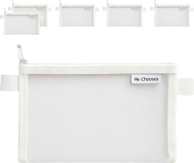 문구담 메쉬 파우치형 필통, 화이트, 6개