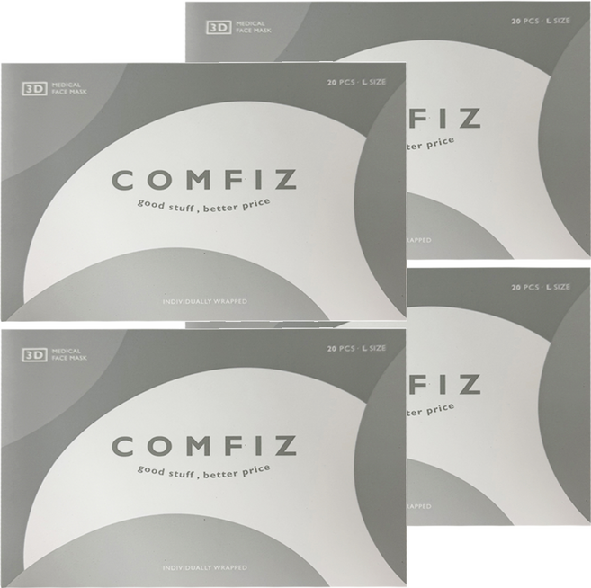 COMFIZ 康菲 3D醫療口罩 L, 20片, 4盒, 雪狐銀色