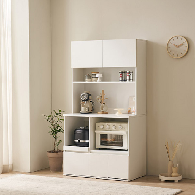 삼익가구 더쿡 오픈형 렌지대 주방수납장 1000 + 카페장 세트 방문설치, 화이트, 2단