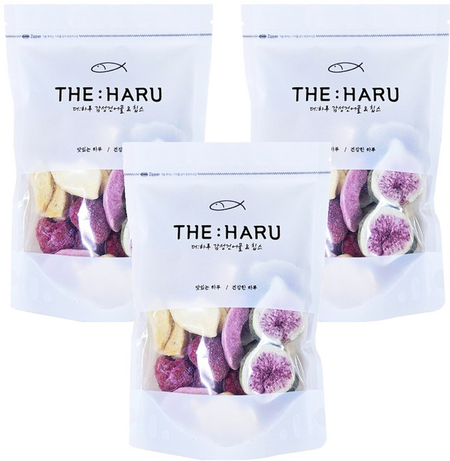THEHARU 딸기 핑크복숭아 망고 무화과 4종 믹스 동결 건조 과일, 3개, 80g